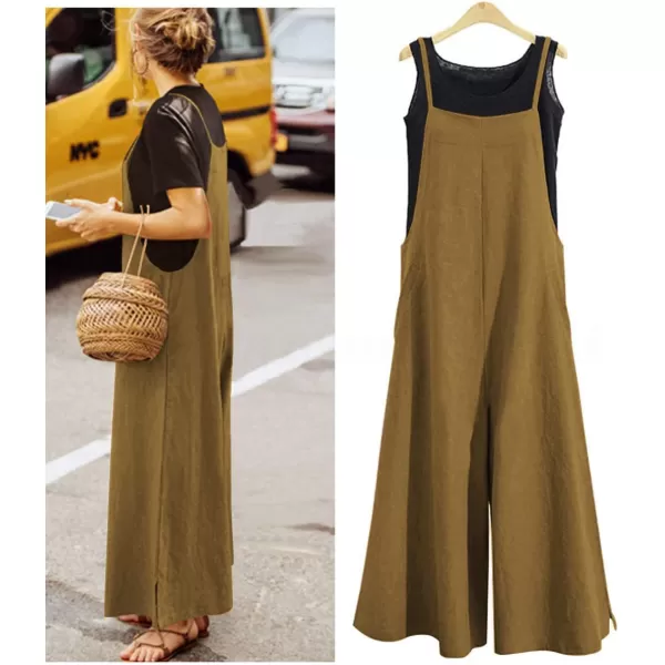 YESNO Women Casual Loose Long Bib Pants Wide Leg Jumpsuits Baggy Cotton Rompers Overalls with Pockets PZZAs Picture24 Jumpsuits