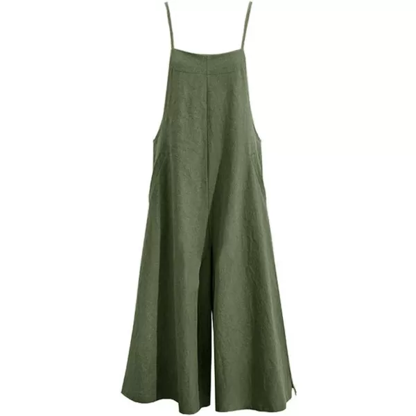 YESNO Women Casual Loose Long Bib Pants Wide Leg Jumpsuits Baggy Cotton Rompers Overalls with Pockets PZZDark Army Green