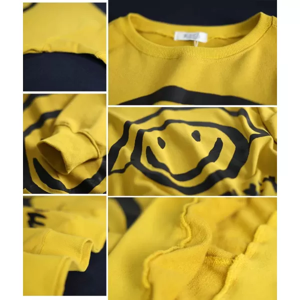 YESNO Women Casual Oversized Sweatshirts Bat Wing Long Sleeve Crewneck Pullover Tops Cute Smiley Printed WN6Wn6 Yellow