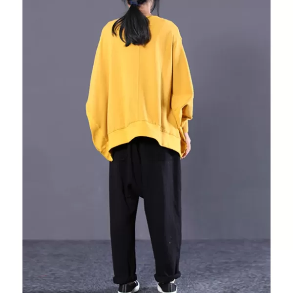 YESNO Women Casual Oversized Sweatshirts Bat Wing Long Sleeve Crewneck Pullover Tops Cute Smiley Printed WN6Wn6 Yellow