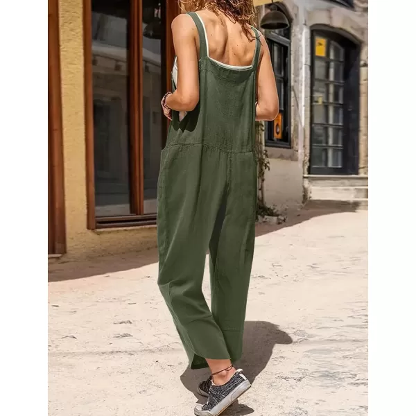 YESNO Women Cotton Overalls Casual Loose Adjustable Straps Bib Pants Tulip Wide Leg Jumpsuits with Pockets PZJAsh Green