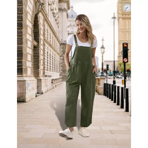 YESNO Women Cotton Overalls Casual Loose Adjustable Straps Bib Pants Tulip Wide Leg Jumpsuits with Pockets PZJAsh Green