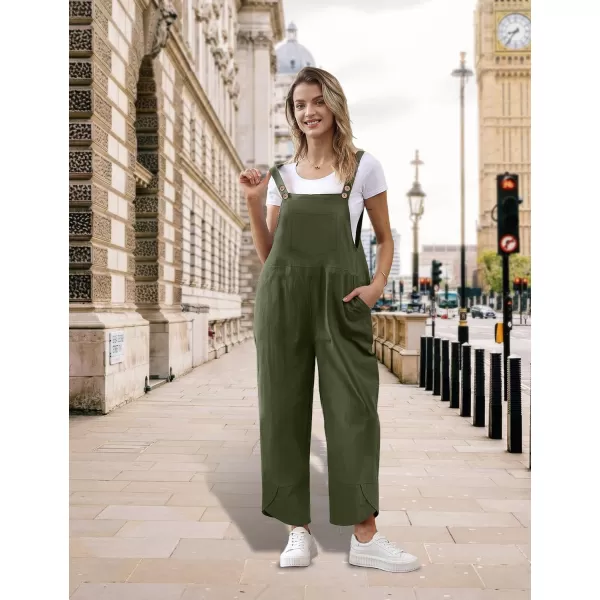 YESNO Women Cotton Overalls Casual Loose Adjustable Straps Bib Pants Tulip Wide Leg Jumpsuits with Pockets PZJAsh Green