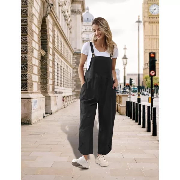 YESNO Women Cotton Overalls Casual Loose Adjustable Straps Bib Pants Tulip Wide Leg Jumpsuits with Pockets PZJBlack