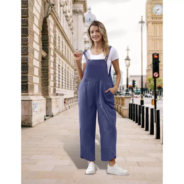 YESNO Women Cotton Overalls Casual Loose Adjustable Straps Bib Pants Tulip Wide Leg Jumpsuits with Pockets PZJBlue Gray