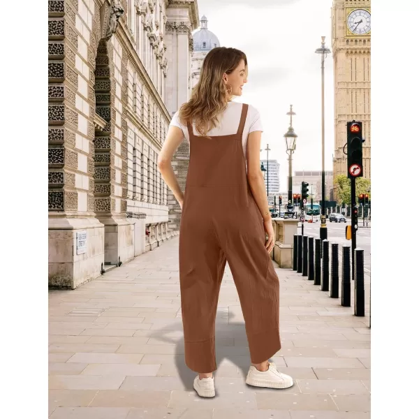 YESNO Women Cotton Overalls Casual Loose Adjustable Straps Bib Pants Tulip Wide Leg Jumpsuits with Pockets PZJCoffee