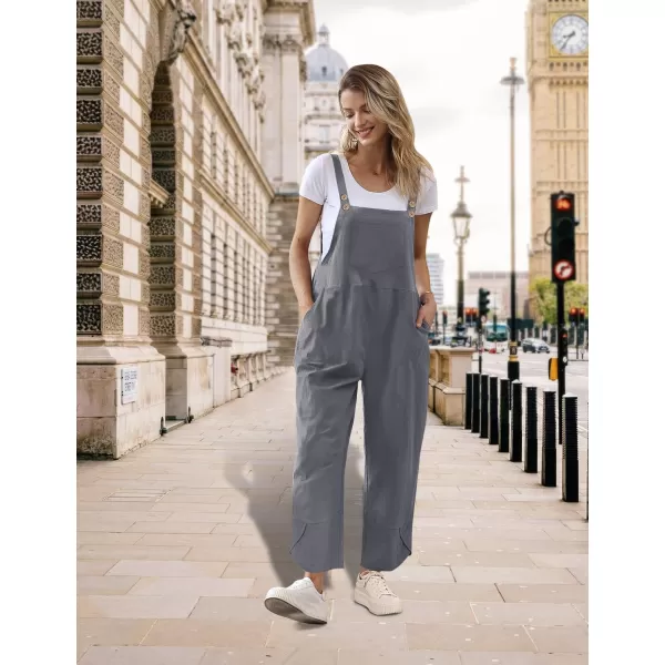 YESNO Women Cotton Overalls Casual Loose Adjustable Straps Bib Pants Tulip Wide Leg Jumpsuits with Pockets PZJGray