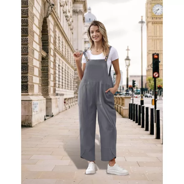 YESNO Women Cotton Overalls Casual Loose Adjustable Straps Bib Pants Tulip Wide Leg Jumpsuits with Pockets PZJGray