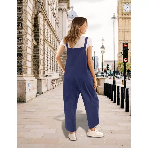 YESNO Women Cotton Overalls Casual Loose Adjustable Straps Bib Pants Tulip Wide Leg Jumpsuits with Pockets PZJNavy Blue