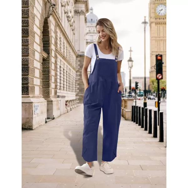 YESNO Women Cotton Overalls Casual Loose Adjustable Straps Bib Pants Tulip Wide Leg Jumpsuits with Pockets PZJNavy Blue