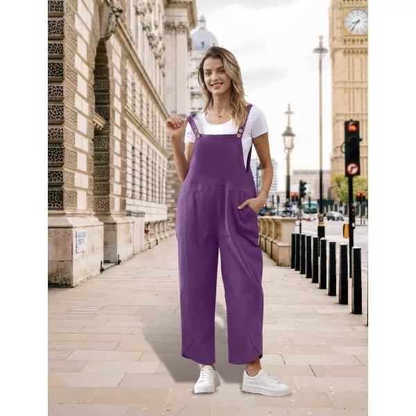 YESNO Women Cotton Overalls Casual Loose Adjustable Straps Bib Pants Tulip Wide Leg Jumpsuits with Pockets PZJPurple