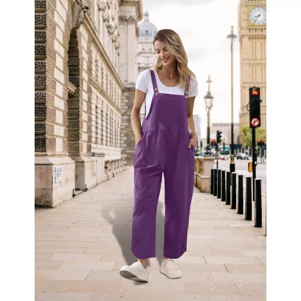 YESNO Women Cotton Overalls Casual Loose Adjustable Straps Bib Pants Tulip Wide Leg Jumpsuits with Pockets PZJPurple