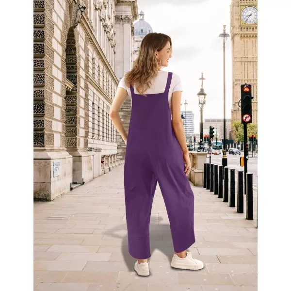 YESNO Women Cotton Overalls Casual Loose Adjustable Straps Bib Pants Tulip Wide Leg Jumpsuits with Pockets PZJPurple