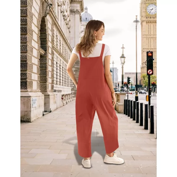 YESNO Women Cotton Overalls Casual Loose Adjustable Straps Bib Pants Tulip Wide Leg Jumpsuits with Pockets PZJRust