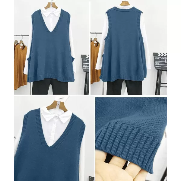 YESNO Women Loose Swing Chunky Cotton Cute Sweater Vests Oversized Cable Knit Pullover Sweaters with Pockets WM9Indigo