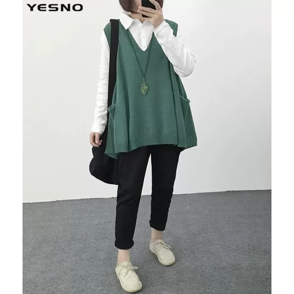 YESNO Women Loose Swing Chunky Cotton Cute Sweater Vests Oversized Cable Knit Pullover Sweaters with Pockets WM9Wm9 Ash Blue