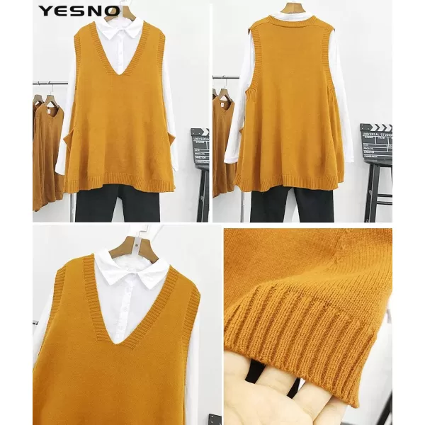 YESNO Women Loose Swing Chunky Cotton Cute Sweater Vests Oversized Cable Knit Pullover Sweaters with Pockets WM9Wm9 Ginger