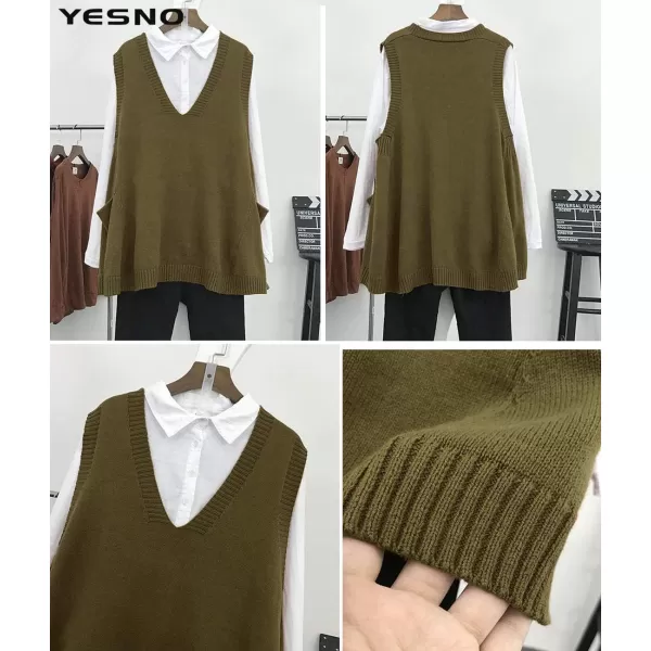 YESNO Women Loose Swing Chunky Cotton Cute Sweater Vests Oversized Cable Knit Pullover Sweaters with Pockets WM9Wm9 Olive