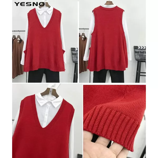 YESNO Women Loose Swing Chunky Cotton Cute Sweater Vests Oversized Cable Knit Pullover Sweaters with Pockets WM9Wm9 Red