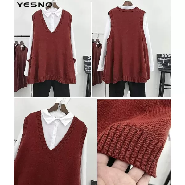 YESNO Women Loose Swing Chunky Cotton Cute Sweater Vests Oversized Cable Knit Pullover Sweaters with Pockets WM9Wm9 Rust