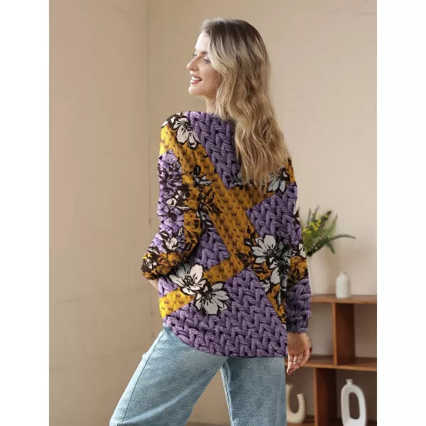 YESNO Women Sweater Graphic Oversized Pullover Sweaters Casual Loose Long Sleeve Knit Tops S01Floral 158