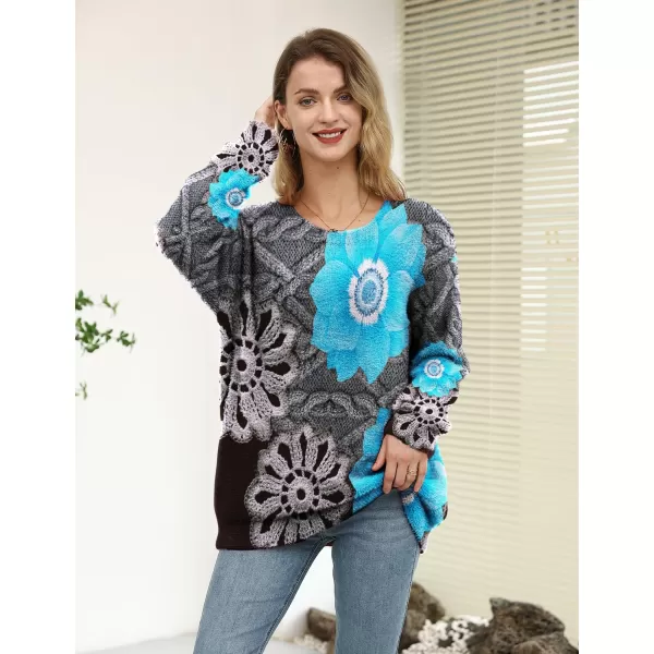 YESNO Women Sweater Graphic Oversized Pullover Sweaters Casual Loose Long Sleeve Knit Tops S01Floral 159