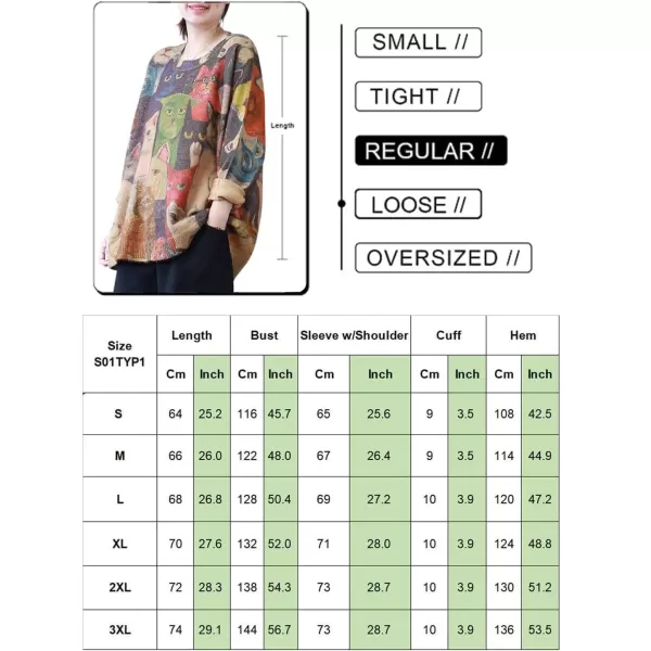 YESNO Women Sweater Graphic Oversized Pullover Sweaters Casual Loose Long Sleeve Knit Tops S01Floral 160