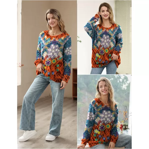 YESNO Women Sweater Graphic Oversized Pullover Sweaters Casual Loose Long Sleeve Knit Tops S01Floral 160