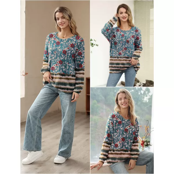 YESNO Women Sweater Graphic Oversized Pullover Sweaters Casual Loose Long Sleeve Knit Tops S01Floral 162