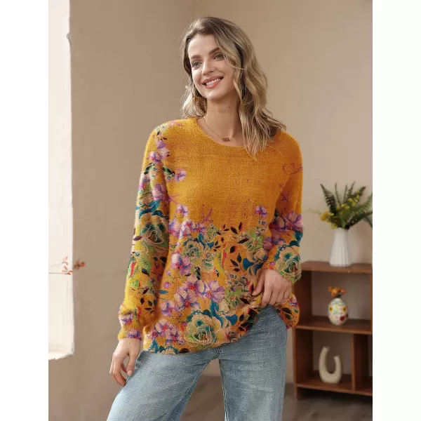 YESNO Women Sweater Graphic Oversized Pullover Sweaters Casual Loose Long Sleeve Knit Tops S01Floral 163