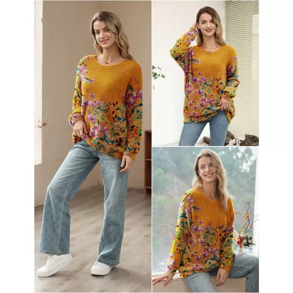 YESNO Women Sweater Graphic Oversized Pullover Sweaters Casual Loose Long Sleeve Knit Tops S01Floral 163