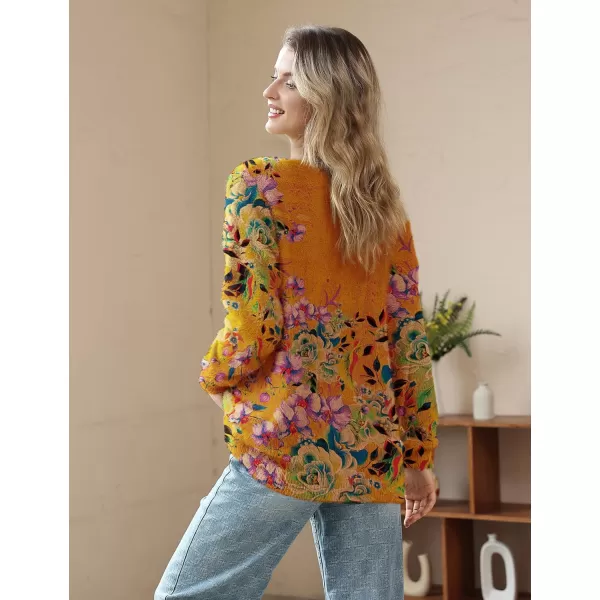 YESNO Women Sweater Graphic Oversized Pullover Sweaters Casual Loose Long Sleeve Knit Tops S01Floral 163