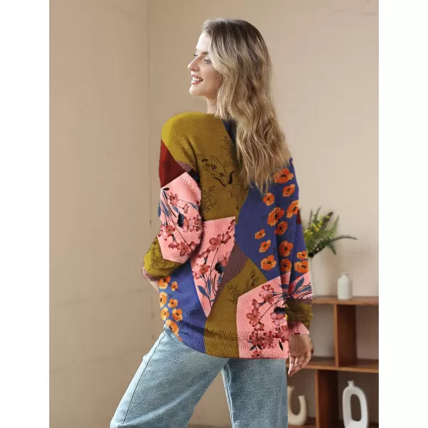 YESNO Women Sweater Graphic Oversized Pullover Sweaters Casual Loose Long Sleeve Knit Tops S01Floral 166