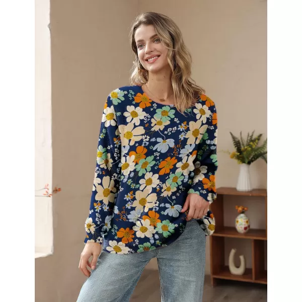 YESNO Women Sweater Graphic Oversized Pullover Sweaters Casual Loose Long Sleeve Knit Tops S01Floral 167