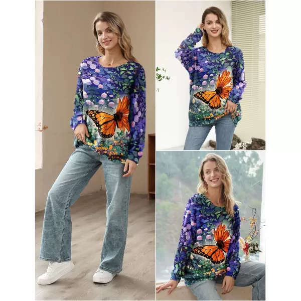 YESNO Women Sweater Graphic Oversized Pullover Sweaters Casual Loose Long Sleeve Knit Tops S01Floral 169