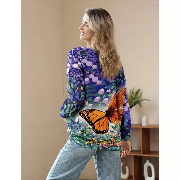 YESNO Women Sweater Graphic Oversized Pullover Sweaters Casual Loose Long Sleeve Knit Tops S01Floral 169