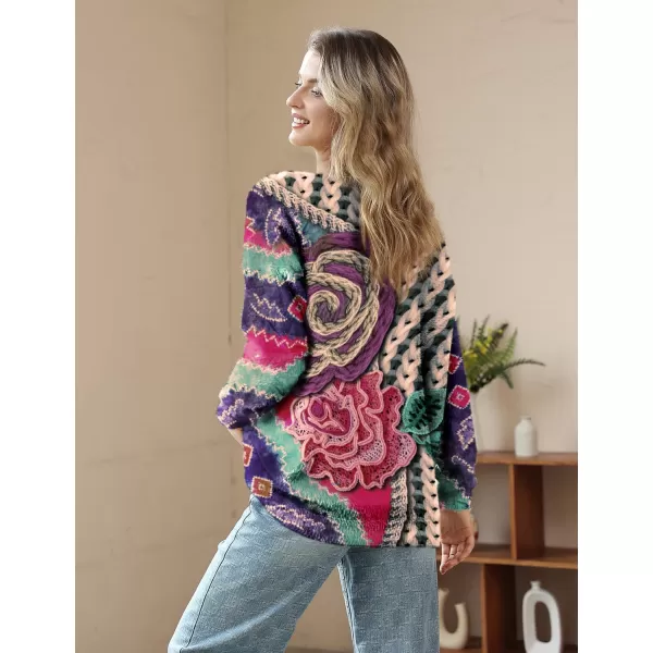 YESNO Women Sweater Graphic Oversized Pullover Sweaters Casual Loose Long Sleeve Knit Tops S01Floral 170