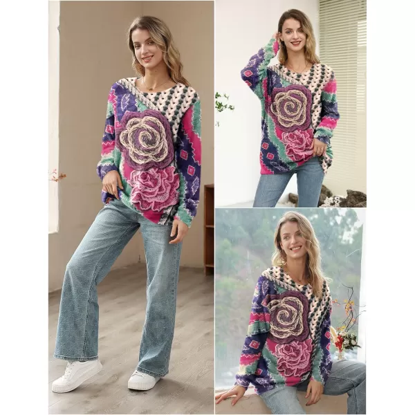 YESNO Women Sweater Graphic Oversized Pullover Sweaters Casual Loose Long Sleeve Knit Tops S01Floral 170