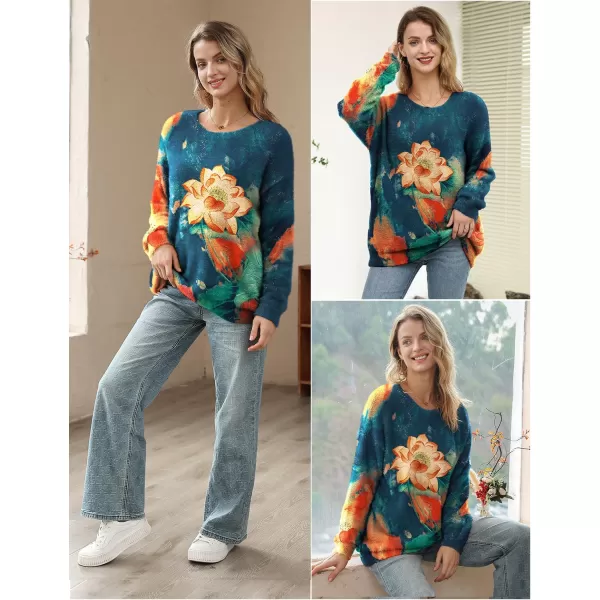 YESNO Women Sweater Graphic Oversized Pullover Sweaters Casual Loose Long Sleeve Knit Tops S01Floral 171