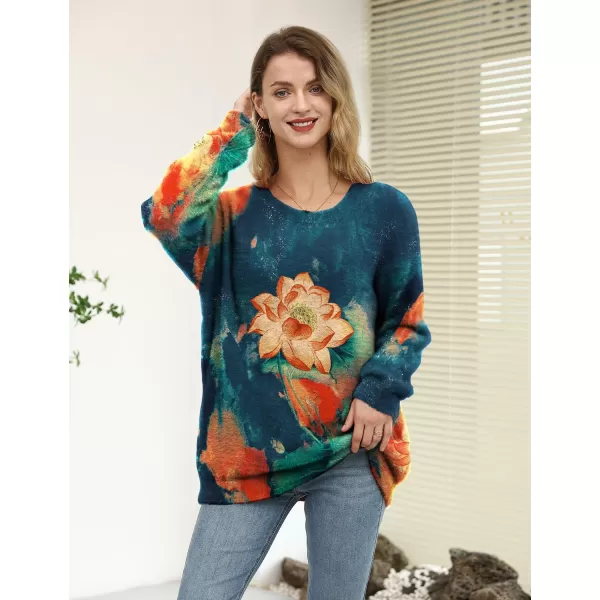 YESNO Women Sweater Graphic Oversized Pullover Sweaters Casual Loose Long Sleeve Knit Tops S01Floral 171