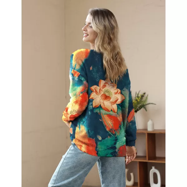 YESNO Women Sweater Graphic Oversized Pullover Sweaters Casual Loose Long Sleeve Knit Tops S01Floral 171