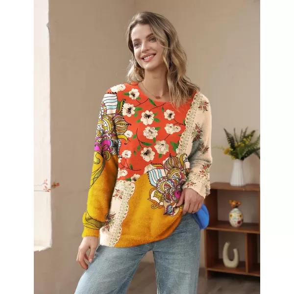 YESNO Women Sweater Graphic Oversized Pullover Sweaters Casual Loose Long Sleeve Knit Tops S01Floral 173