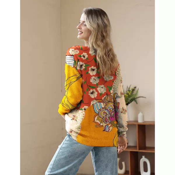 YESNO Women Sweater Graphic Oversized Pullover Sweaters Casual Loose Long Sleeve Knit Tops S01Floral 173