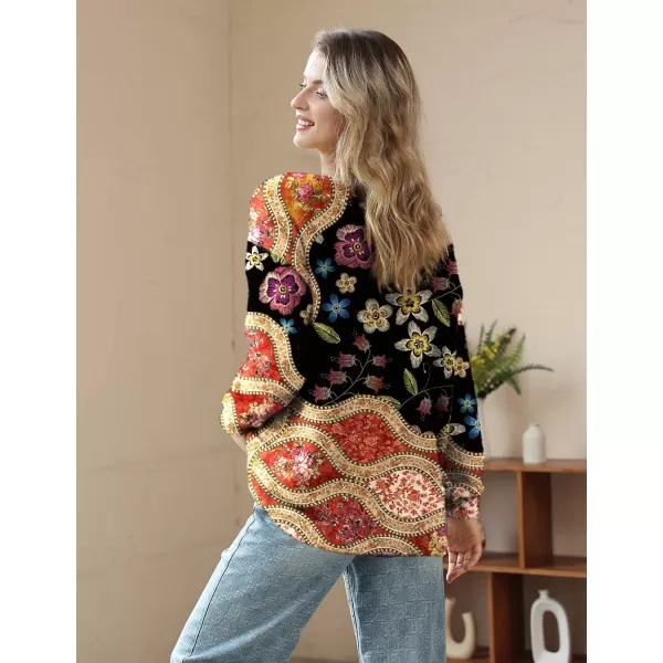 YESNO Women Sweater Graphic Oversized Pullover Sweaters Casual Loose Long Sleeve Knit Tops S01Floral 174