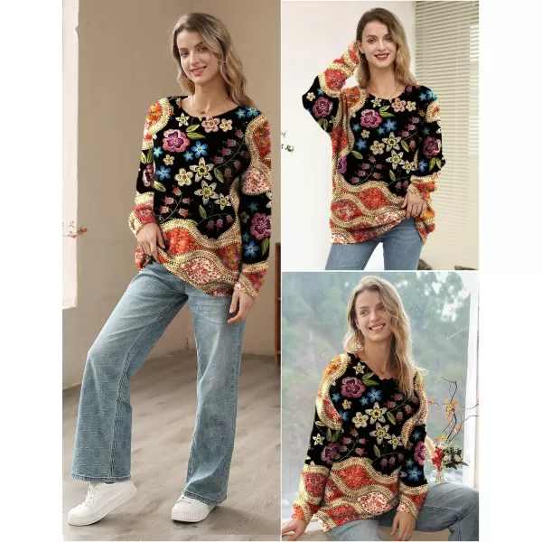 YESNO Women Sweater Graphic Oversized Pullover Sweaters Casual Loose Long Sleeve Knit Tops S01Floral 174