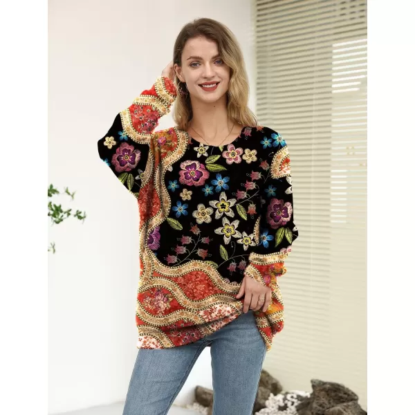 YESNO Women Sweater Graphic Oversized Pullover Sweaters Casual Loose Long Sleeve Knit Tops S01Floral 174