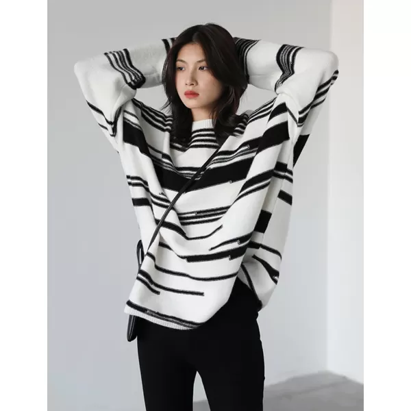 YESNO Women Sweater Graphic Oversized Pullover Sweaters Casual Loose Long Sleeve Knit Tops S01S01 as Picture147knitted Patterned