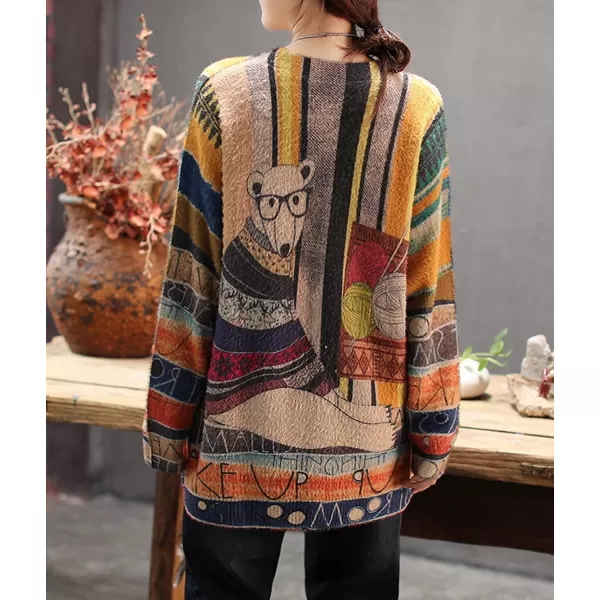 YESNO Women Sweater Graphic Oversized Pullover Sweaters Casual Loose Long Sleeve Knit Tops S01S01 as Picture31