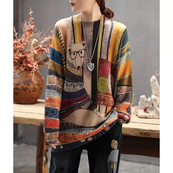 YESNO Women Sweater Graphic Oversized Pullover Sweaters Casual Loose Long Sleeve Knit Tops S01S01 as Picture31