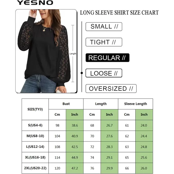 YESNO Women Trendy Blouses Casual Loose Knit Tops Pullover HollowOut Lace Long Sleeve Shirts TY3Ty3 Black